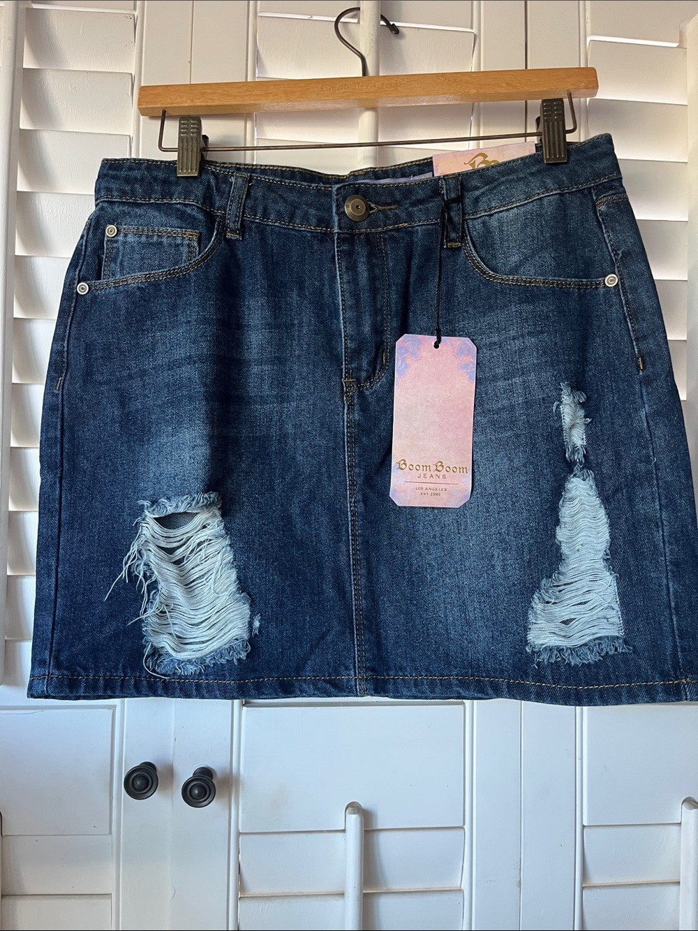 ✨💙 Boom Boom Jeans Dark Blue Distressed Denim Mini Skirt with Light-Blue Rips